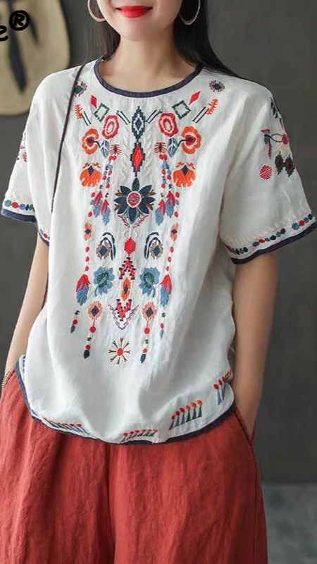Heidi-Mode | Lockere Ethnische Bestickte Bluse