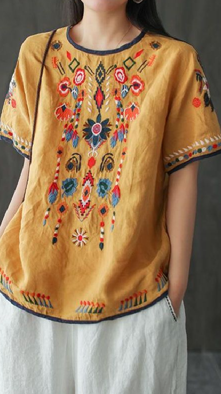 Heidi-Mode | Lockere Ethnische Bestickte Bluse