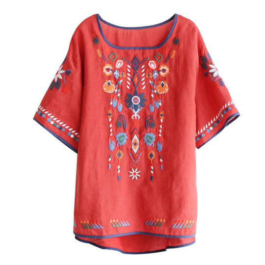 Heidi-Mode | Lockere Ethnische Bestickte Bluse