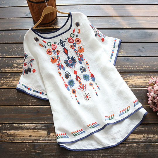 Heidi-Mode | Lockere Ethnische Bestickte Bluse