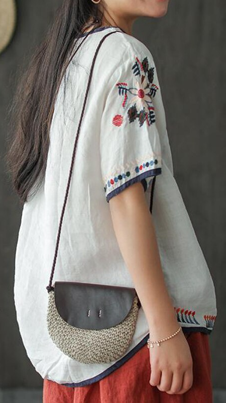 Heidi-Mode | Lockere Ethnische Bestickte Bluse