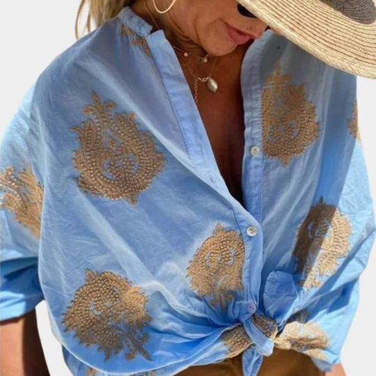 Heidi-Mode | Bestickte Boho-Chic Baumwollbluse für Damen