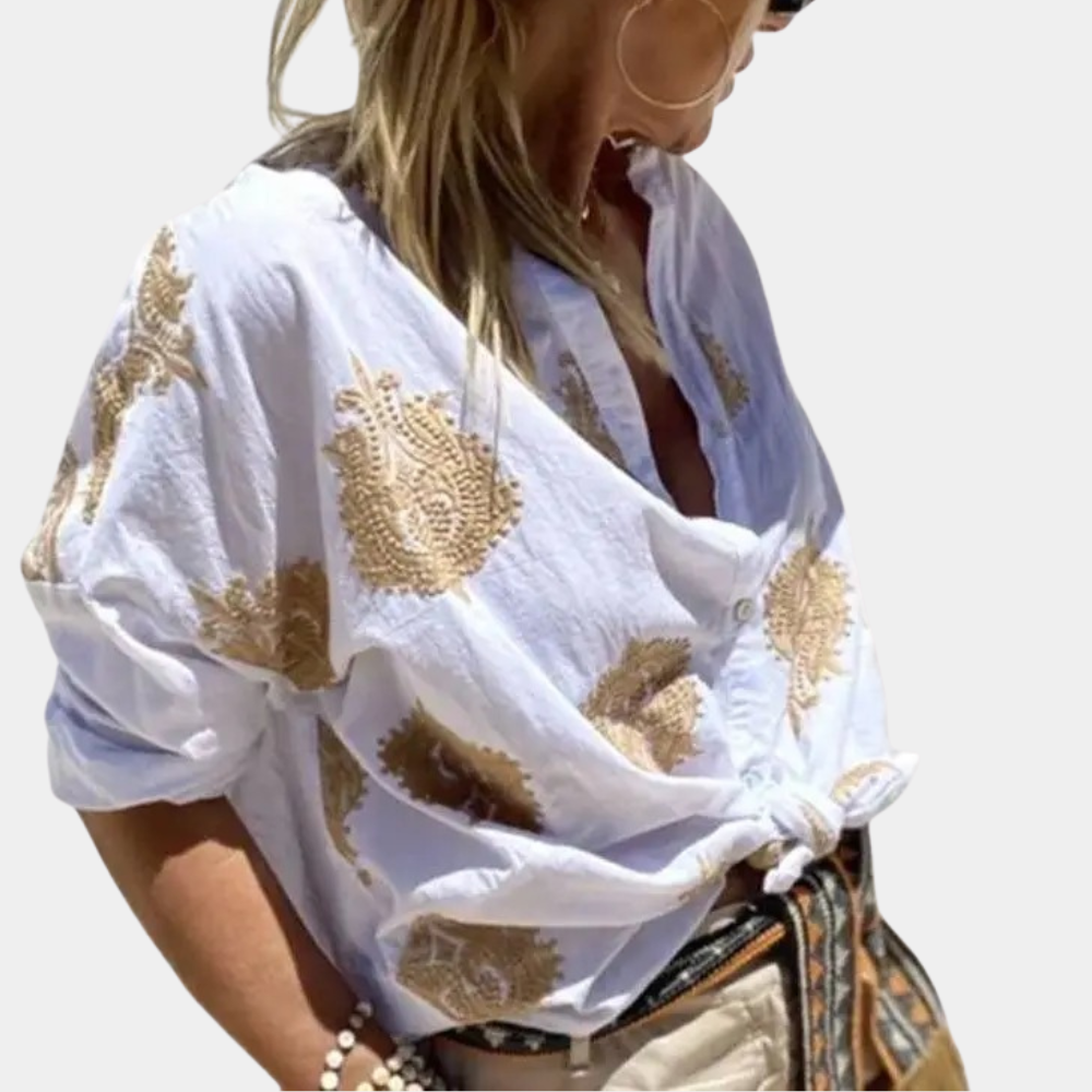 Heidi-Mode | Bestickte Boho-Chic Baumwollbluse für Damen
