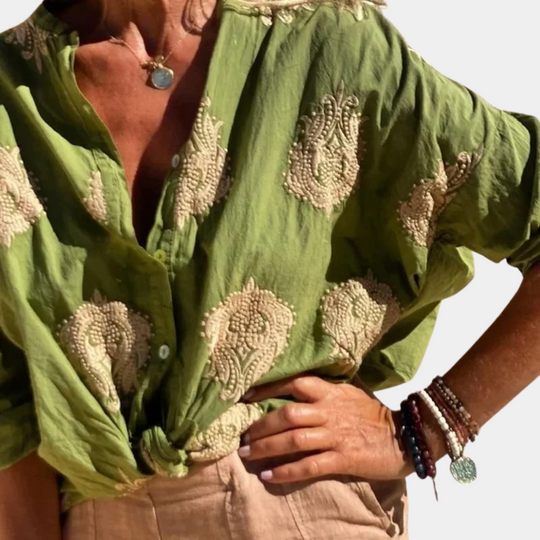 Heidi-Mode | Bestickte Boho-Chic Baumwollbluse für Damen