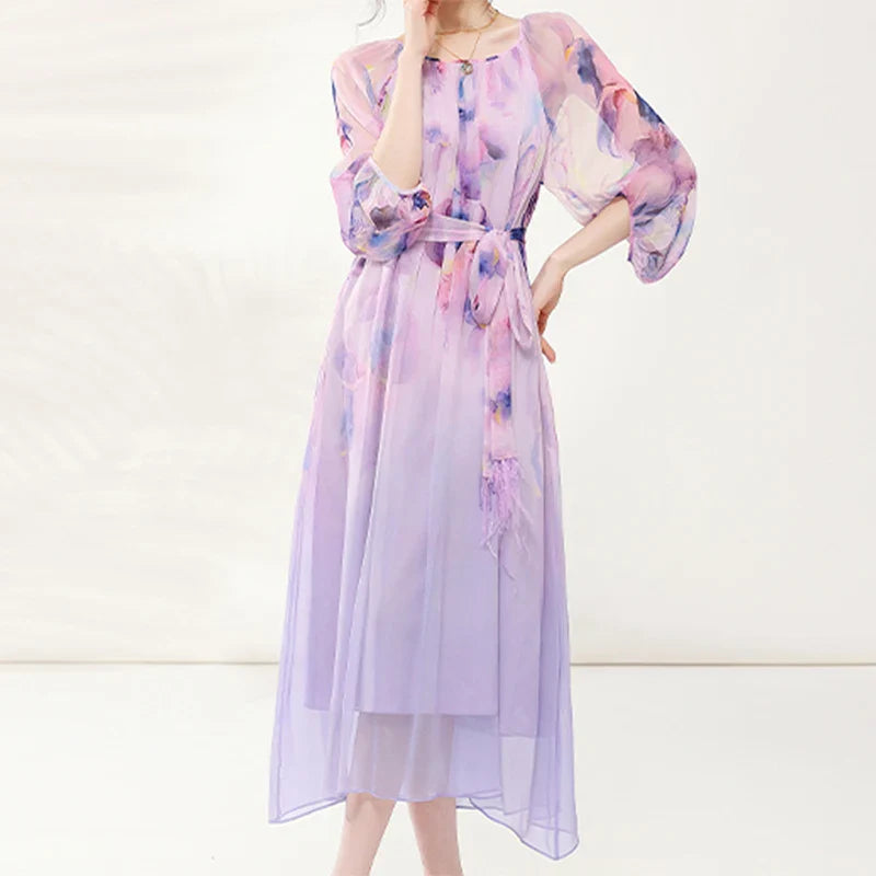 Bloemenprint Losse Chiffon Jurk van Aurora Mode - Zomerse Damesjurk voor een Betoverende Look