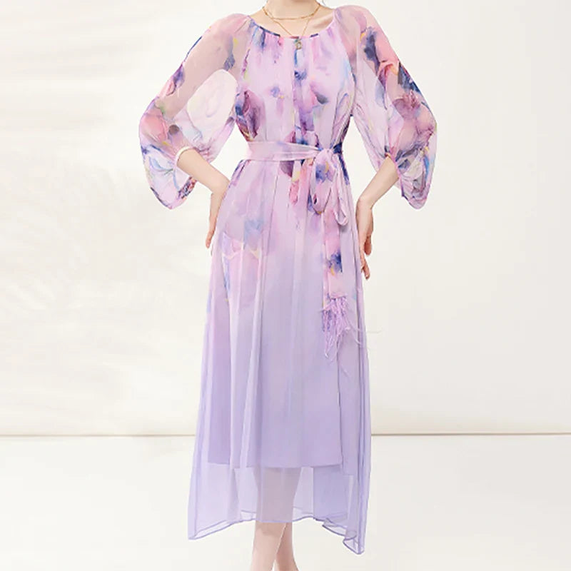 Bloemenprint Losse Chiffon Jurk van Aurora Mode - Zomerse Damesjurk voor een Betoverende Look