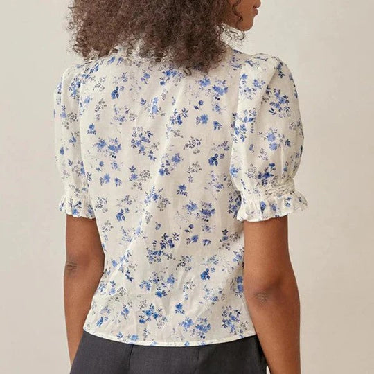 blouse met bloemenpatroon en kanten zoom