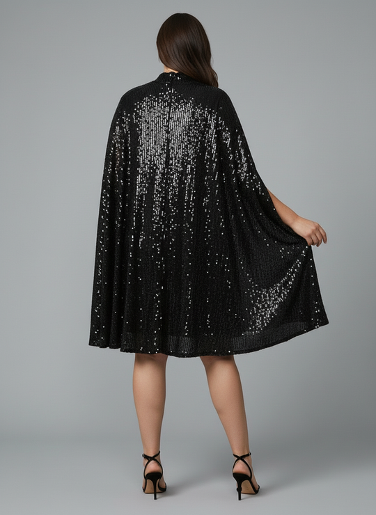 Elegantes Cape Pailletten Kleid | Heidi-Mode