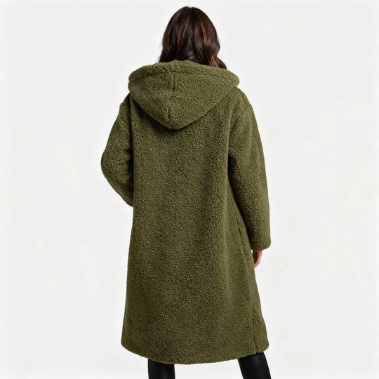 Modischer Teddy Mantel Damen Komfort Langer Mantel Kapuze | Heidi-Mode