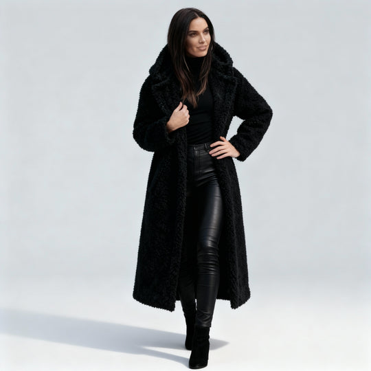 Eleganter Fleece Flauschmantel Damen Lang
