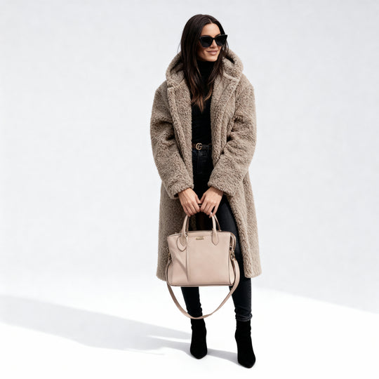 Eleganter Fleece Flauschmantel Damen Lang