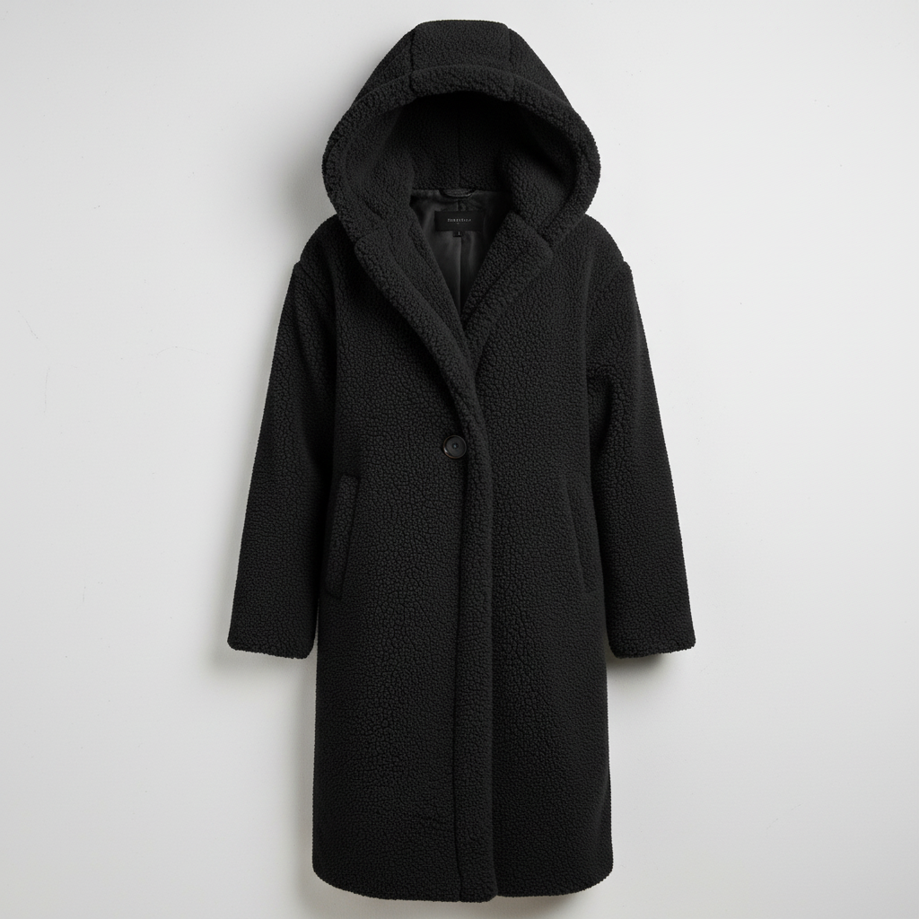 Modischer Teddy Mantel Damen Komfort Langer Mantel Kapuze | Heidi-Mode