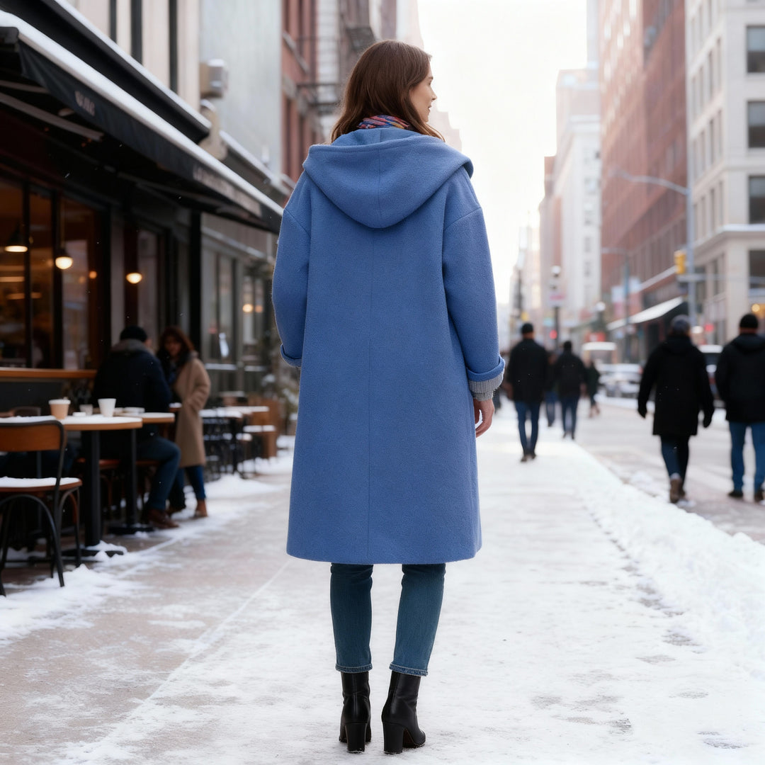 Langer Fleece Wintermantel Damen Kapuze