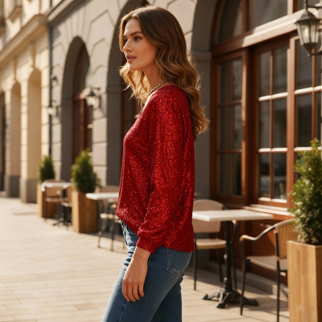 Festliches Glitzer Pailletten Top