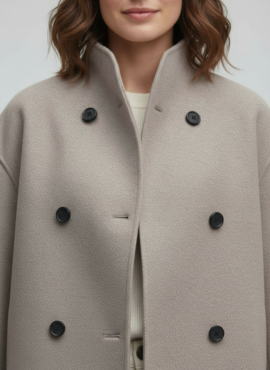 Damen Wolljacke Beige mit Stehkragen | Heidi-Mode