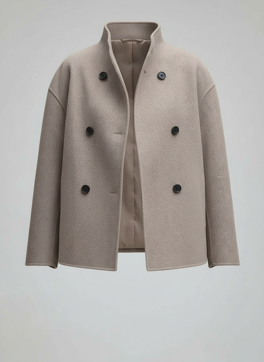 Damen Wolljacke Beige mit Stehkragen | Heidi-Mode