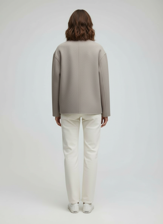 Damen Wolljacke Beige mit Stehkragen | Heidi-Mode