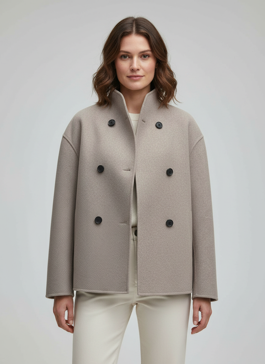 Damen Wolljacke Beige mit Stehkragen | Heidi-Mode