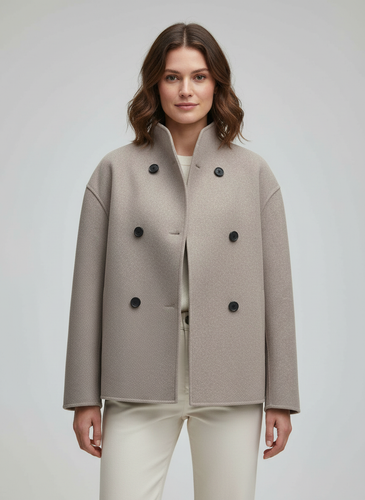 Damen Wolljacke Beige mit Stehkragen | Heidi-Mode