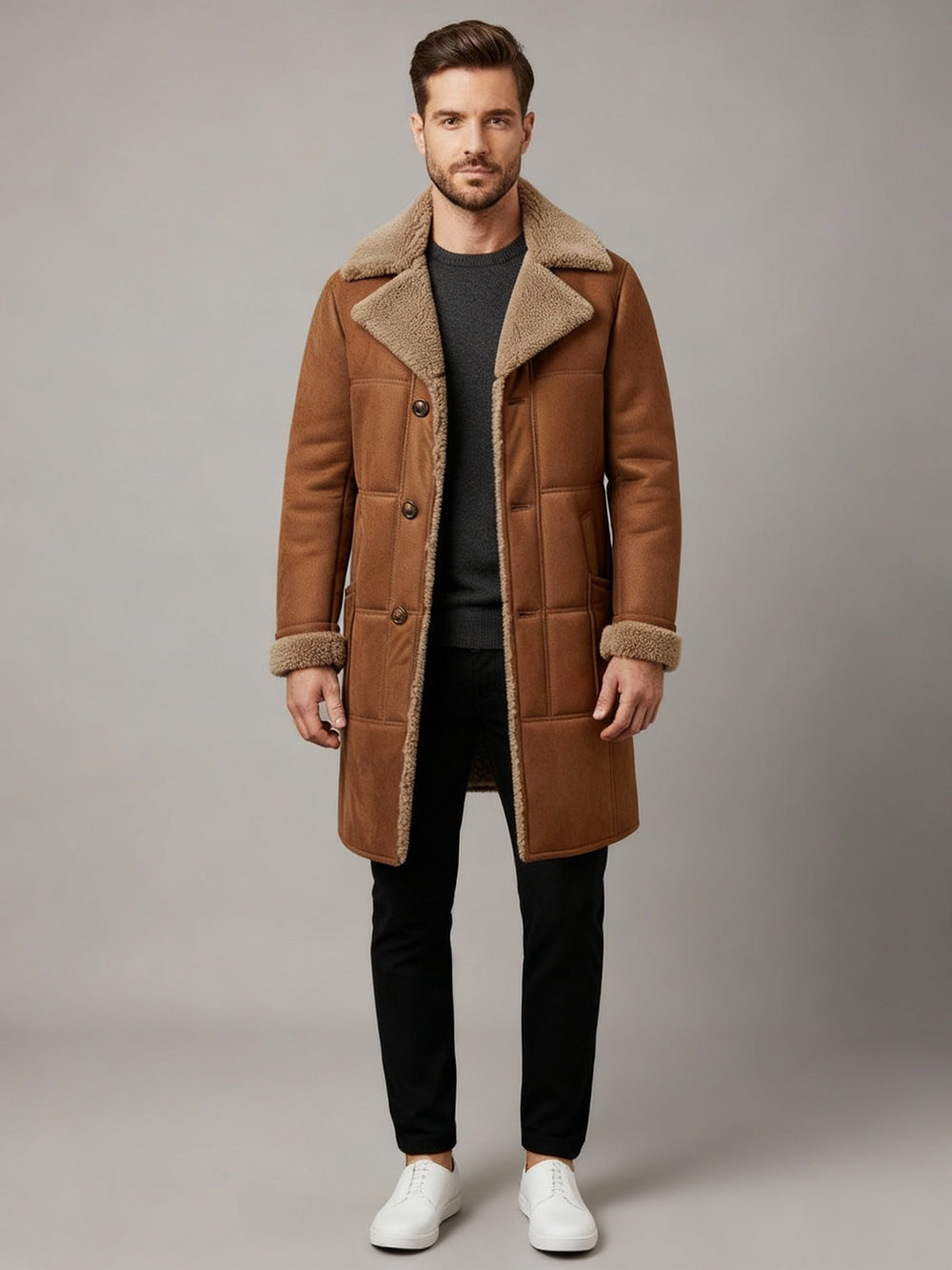 Klassischer Lammfell Pilotenmantel Herren | Heidi-Mode