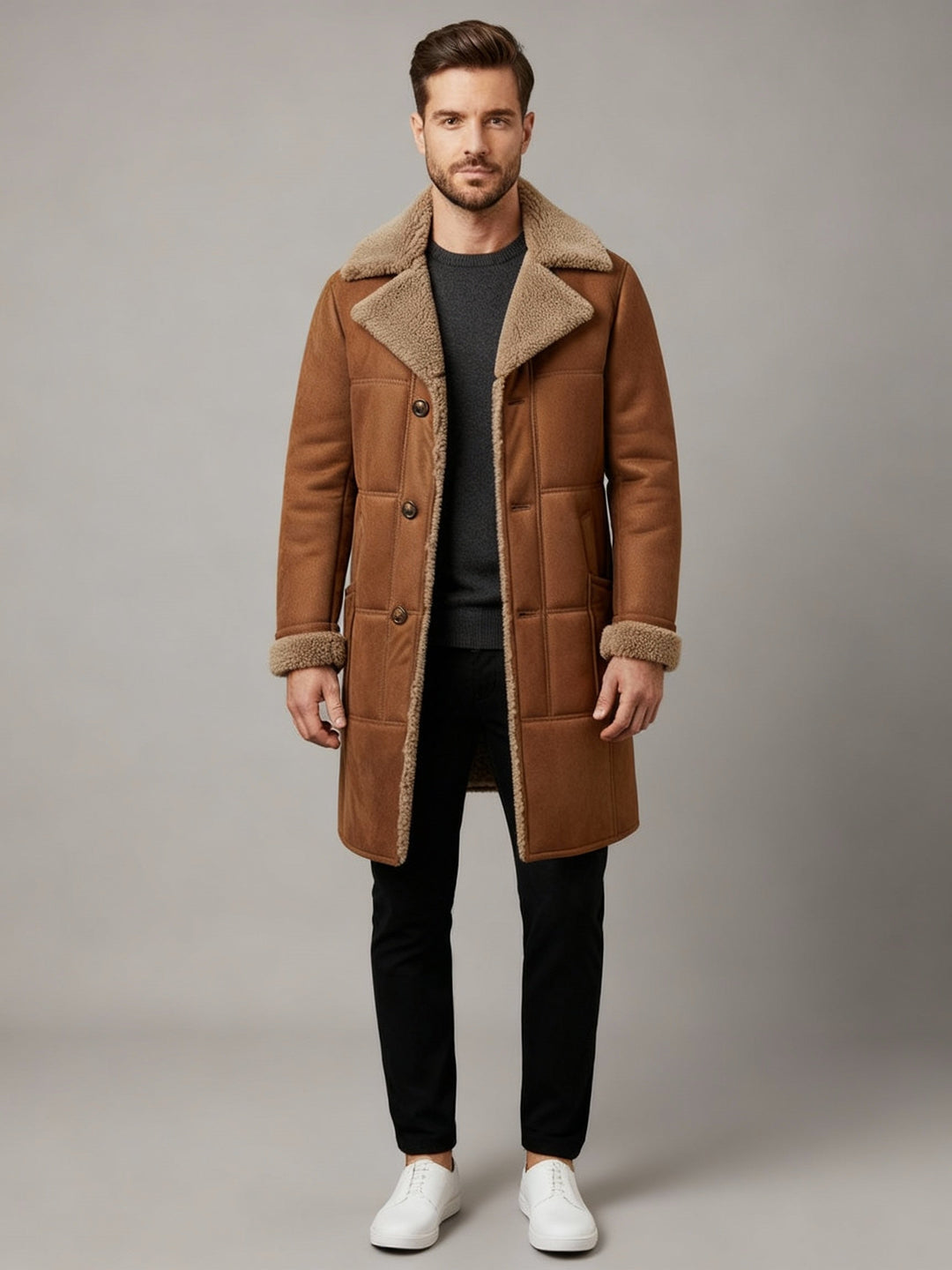 Klassischer Lammfell Pilotenmantel Herren | Heidi-Mode