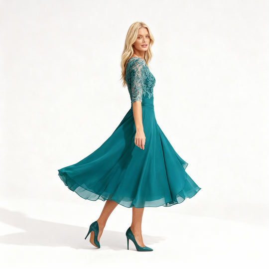 Feminin Fallendes Chiffon Midi Kleid