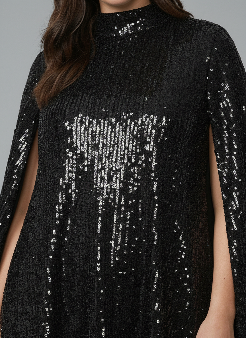 Elegantes Cape Pailletten Kleid | Heidi-Mode
