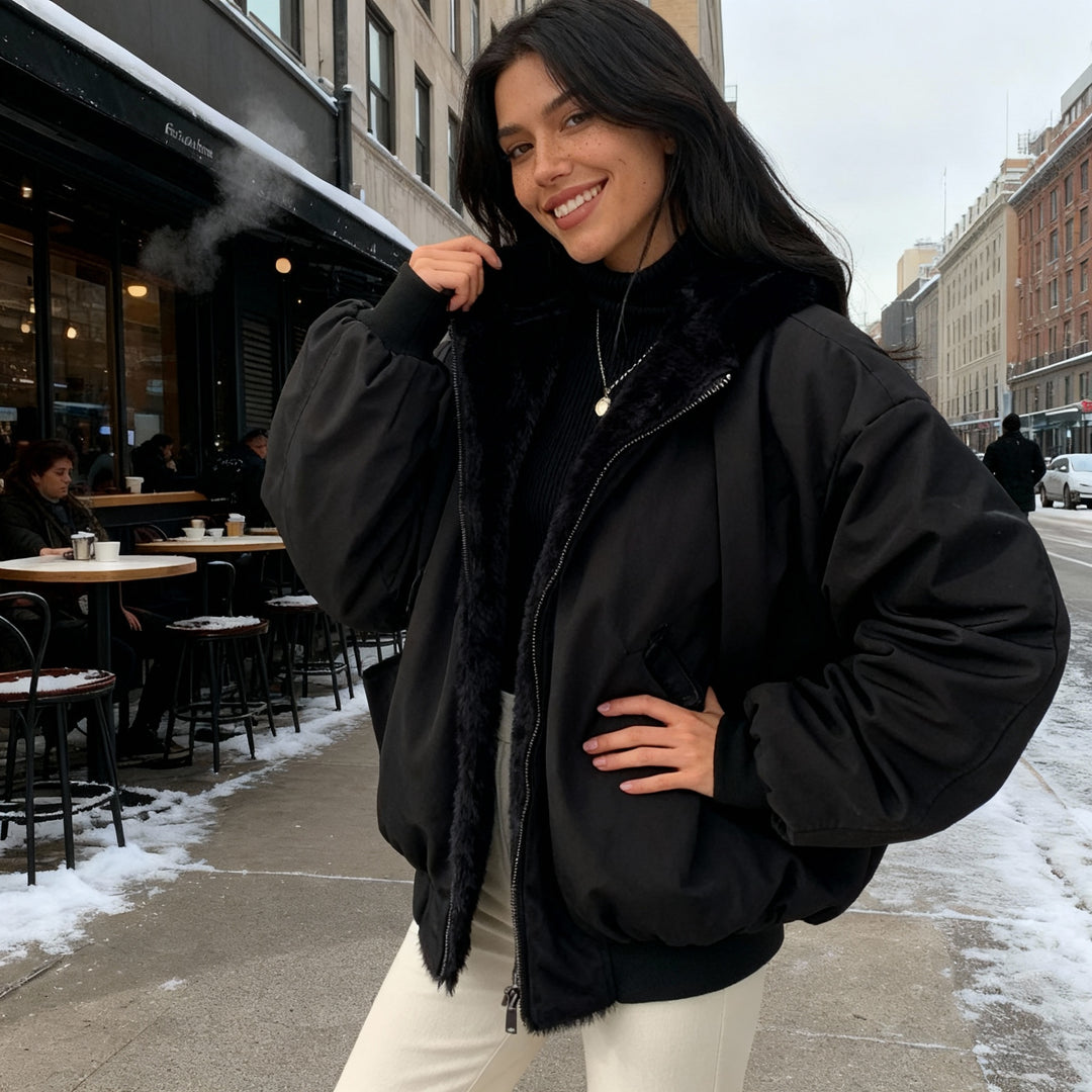 Thermo Komfort Oversized Fleece Wintermantel Damen