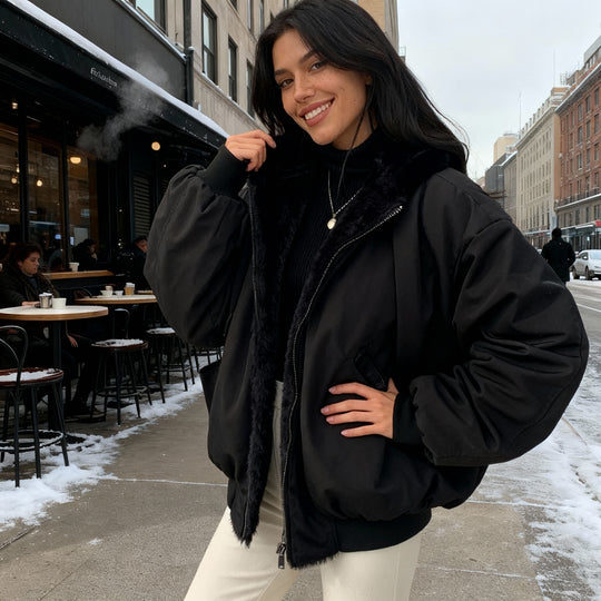 Thermo Komfort Oversized Fleece Wintermantel Damen