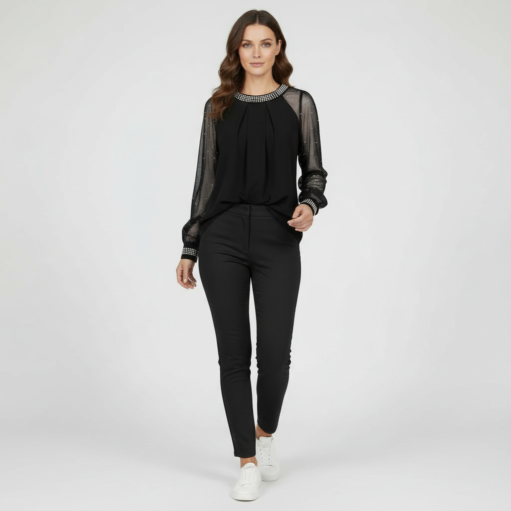 Mesh-Pailletten Damen Top | Heidi-Mode