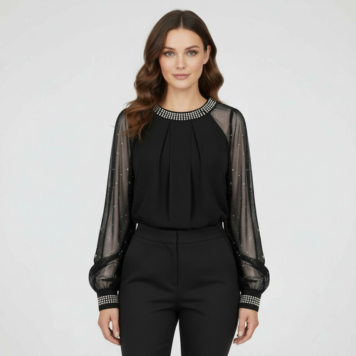 Mesh-Pailletten Damen Top | Heidi-Mode