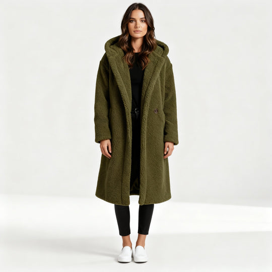 Modischer Teddy Mantel Damen Komfort Langer Mantel Kapuze | Heidi-Mode