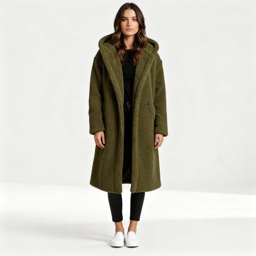 Damen Teddy Mantel mit Kapuze | Heidi-Mode