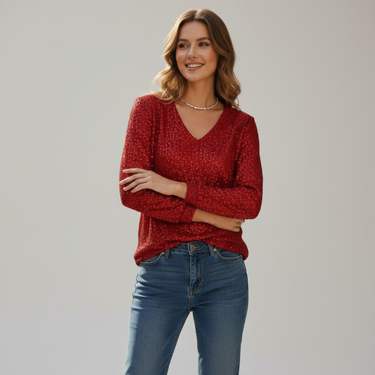 Elegantes V-Ausschnitt Glitzertop