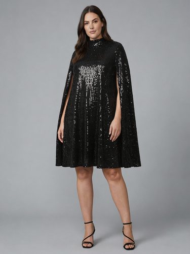 Elegantes Cape Pailletten Kleid | Heidi-Mode
