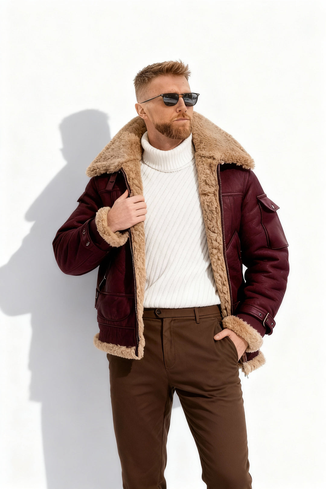 Kuschelige Camel Gefütterte Herren Fliegerjacke