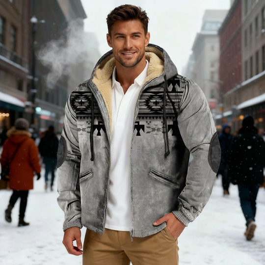 Jacke mit Kapuze und einheimischem Druck