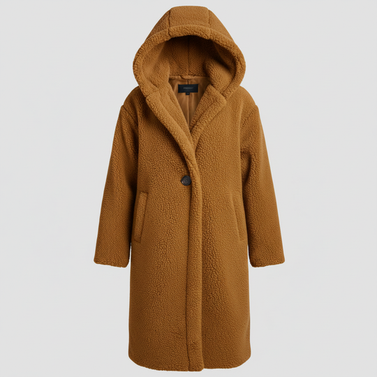 Modischer Teddy Mantel Damen Komfort Langer Mantel Kapuze | Heidi-Mode