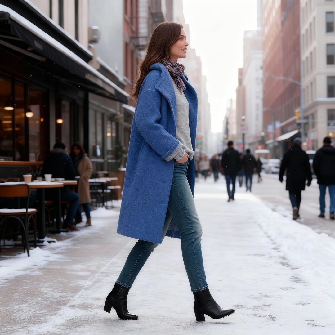 Langer Fleece Wintermantel Damen Kapuze