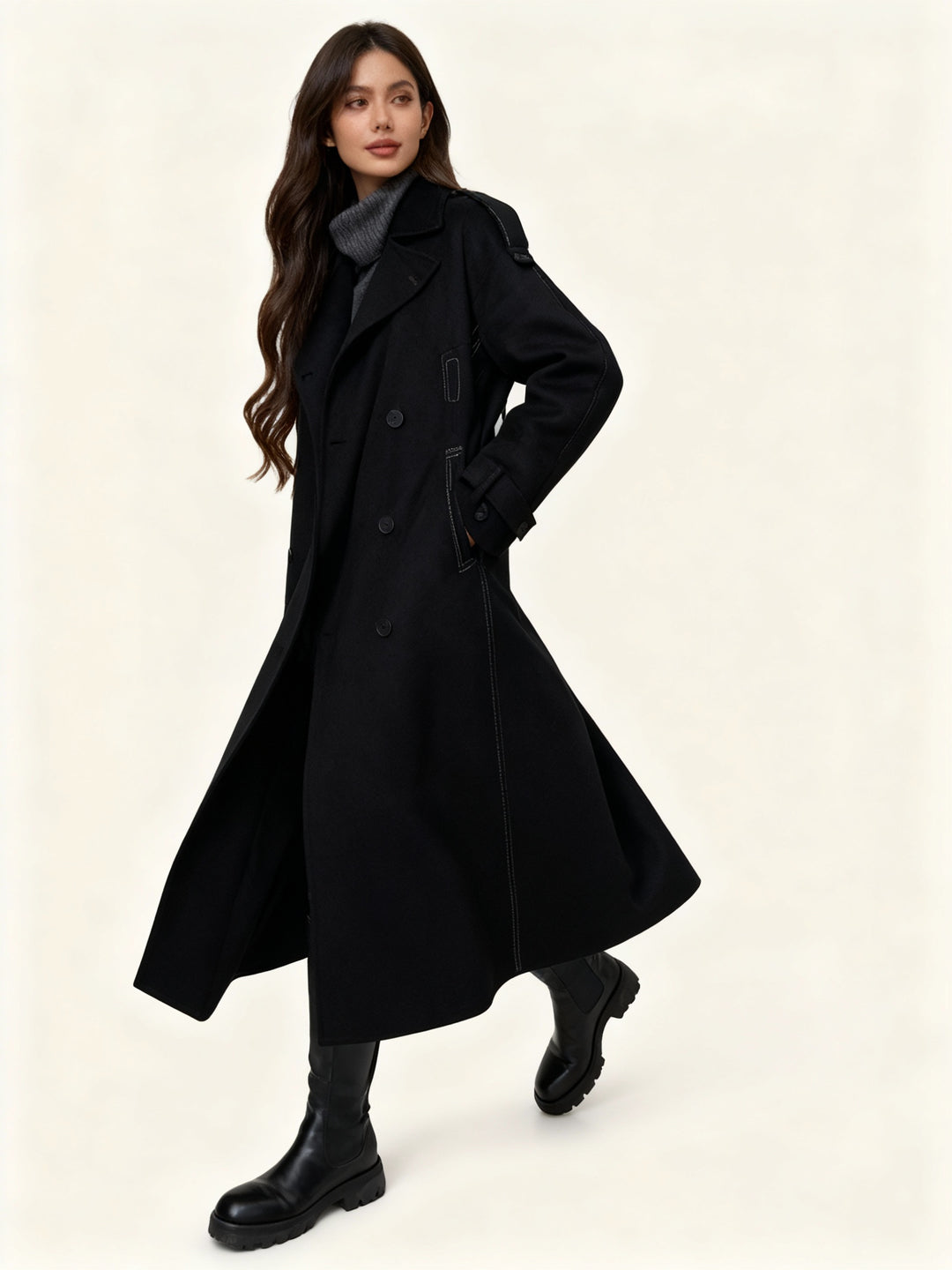 Heidi-Mode | Damen Bouclé-Mantel mit Knopfdetails – Elegant & Zeitlos