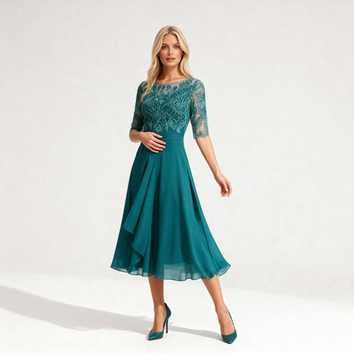 Feminin Fallendes Chiffon Midi Kleid