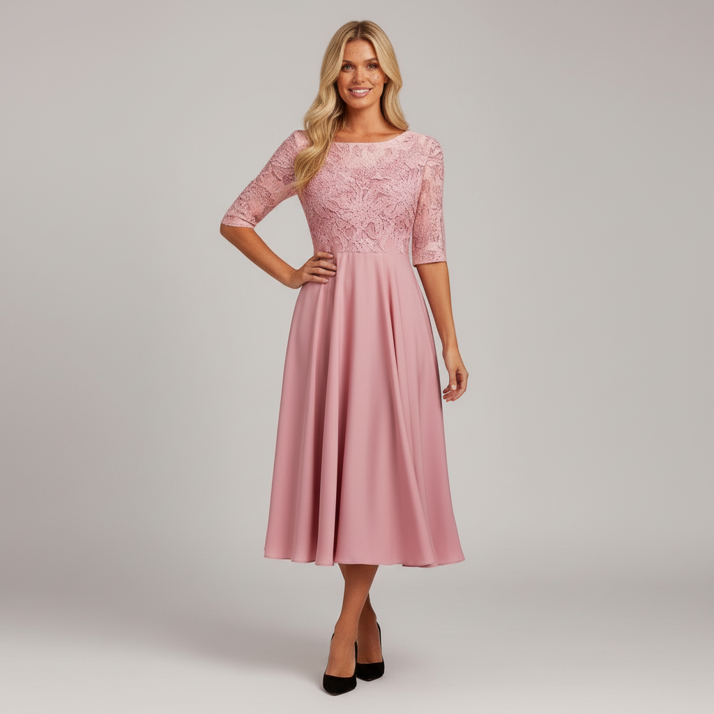 Feminin Fallendes Chiffon Midi Kleid