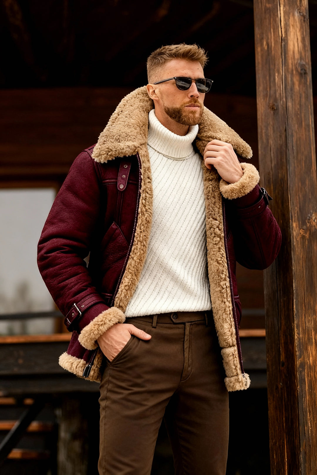 Warme Camel Vintage Herren Winter Fliegerjacke