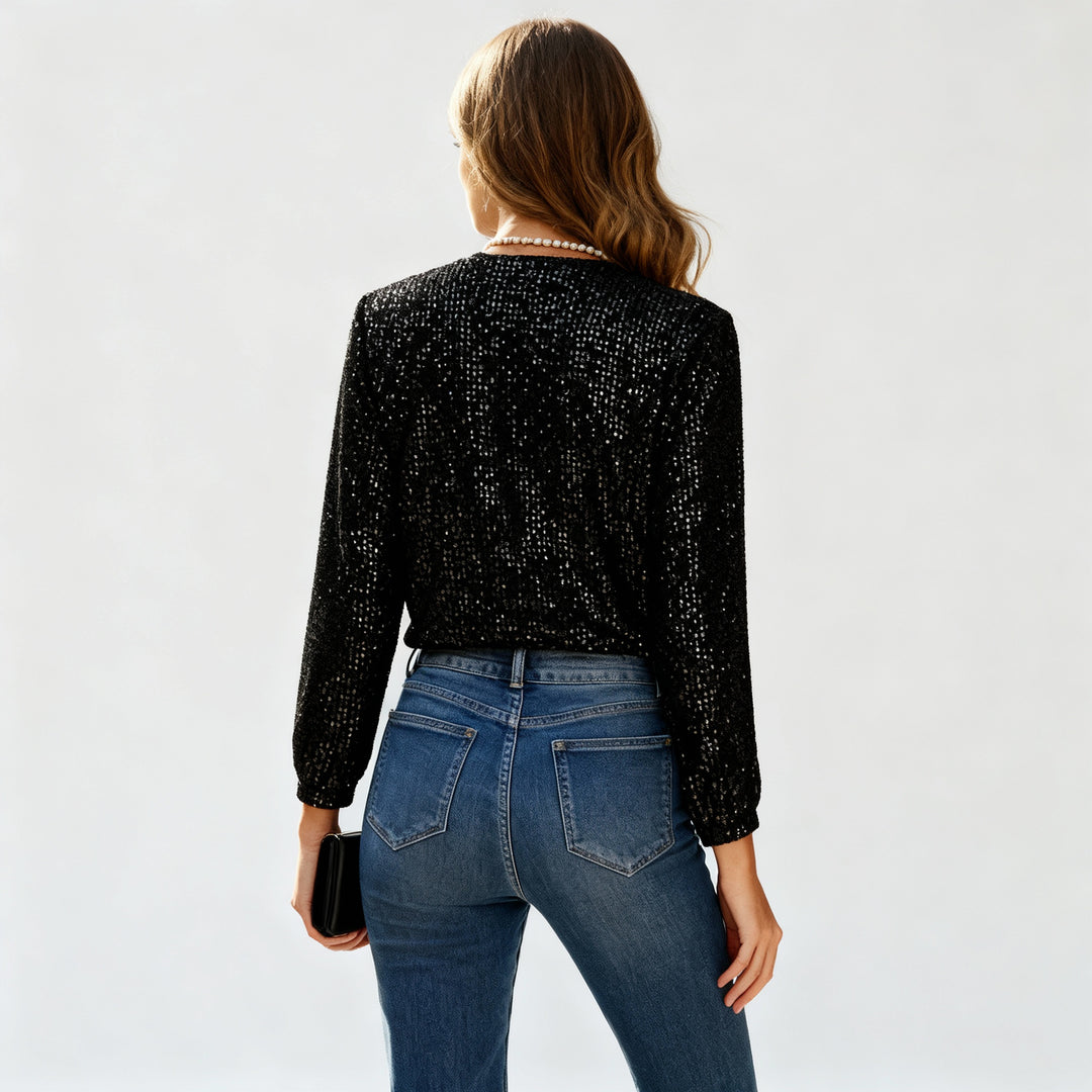 Elegantes V-Ausschnitt Glitzertop