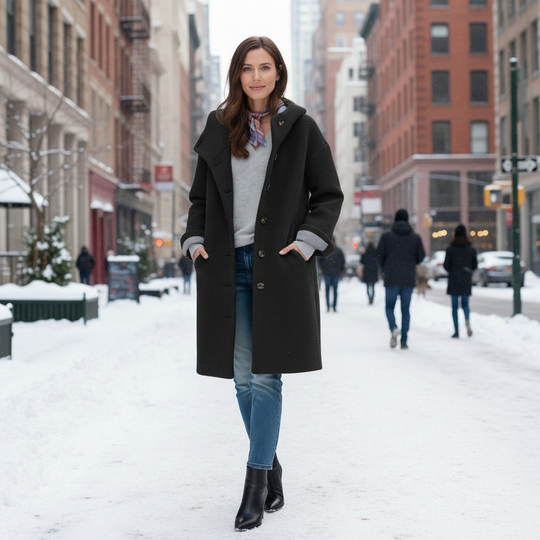 Langer Fleece Wintermantel Damen Kapuze