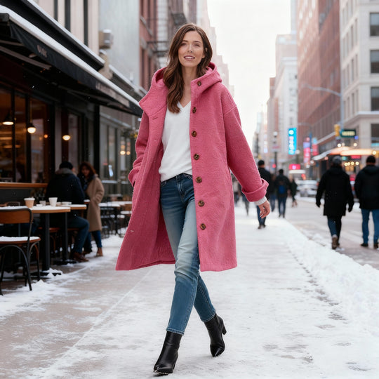 Langer Fleece Wintermantel Damen Kapuze