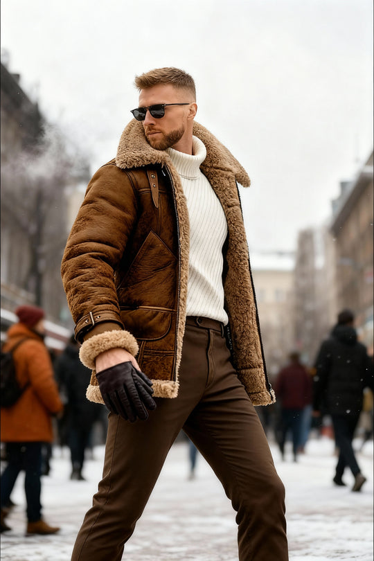 Warme Camel Vintage Herren Winter Fliegerjacke