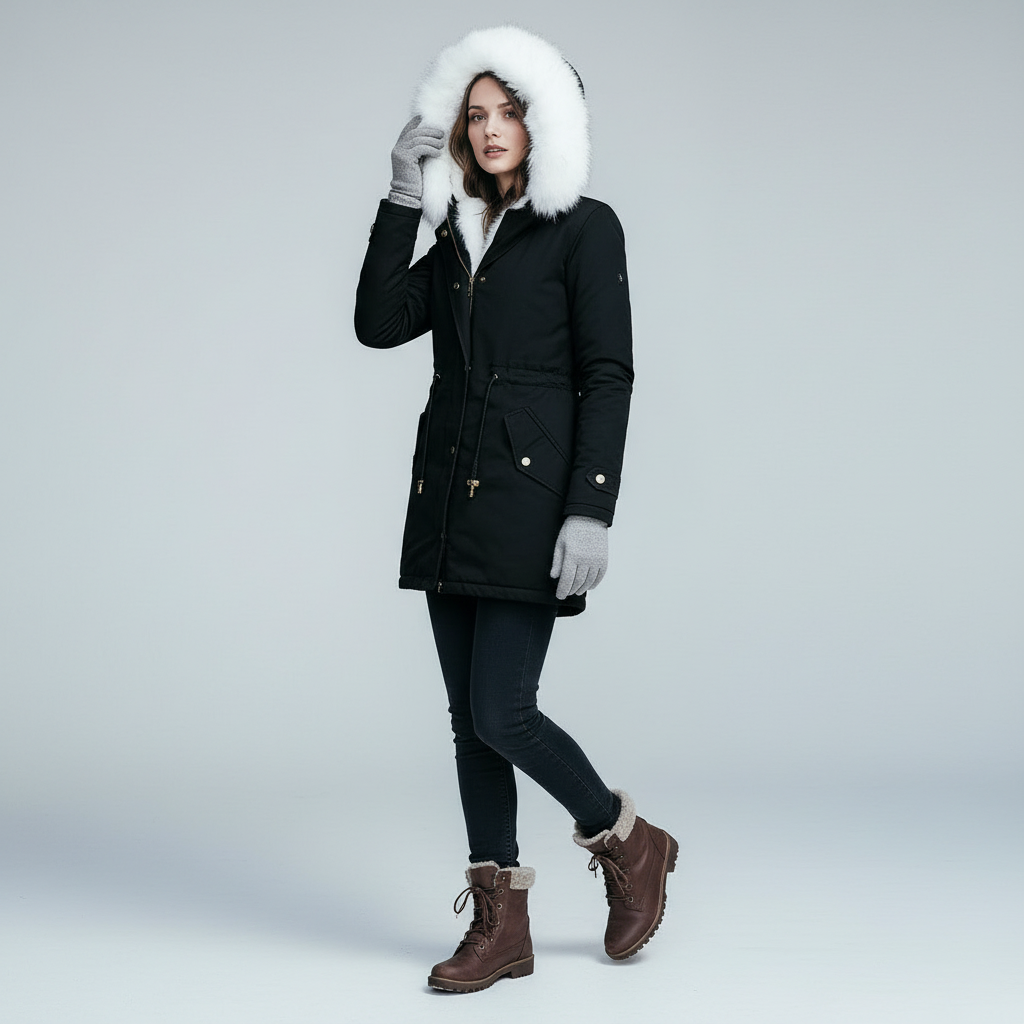 Warme Mittellange Winterjacke