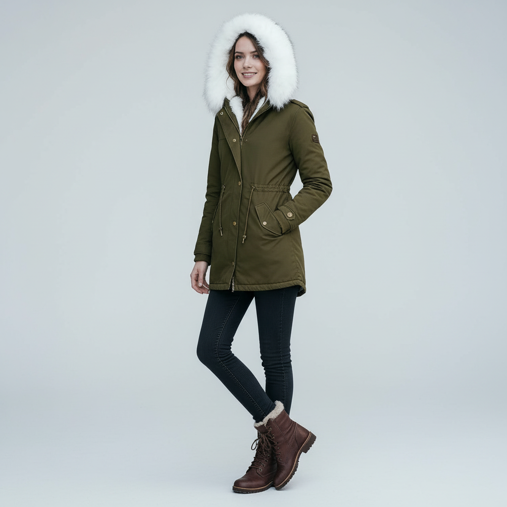 Warme Mittellange Winterjacke