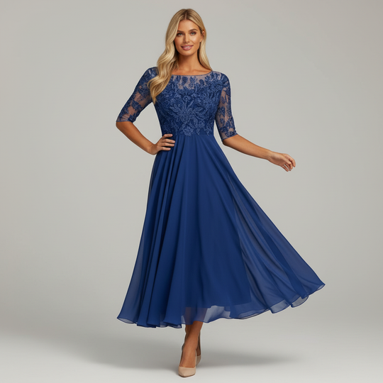 Feminin Fallendes Chiffon Midi Kleid